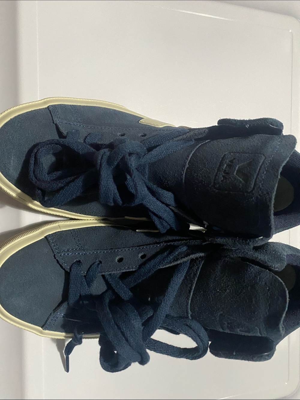 Veja Navy Suede High-Top Sneakers with Cream Sole
